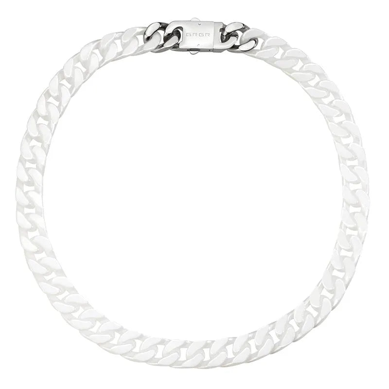 13mm unisex ceramic chain necklace in 45cm and 50cm lengths with white, black, and titanium steel options