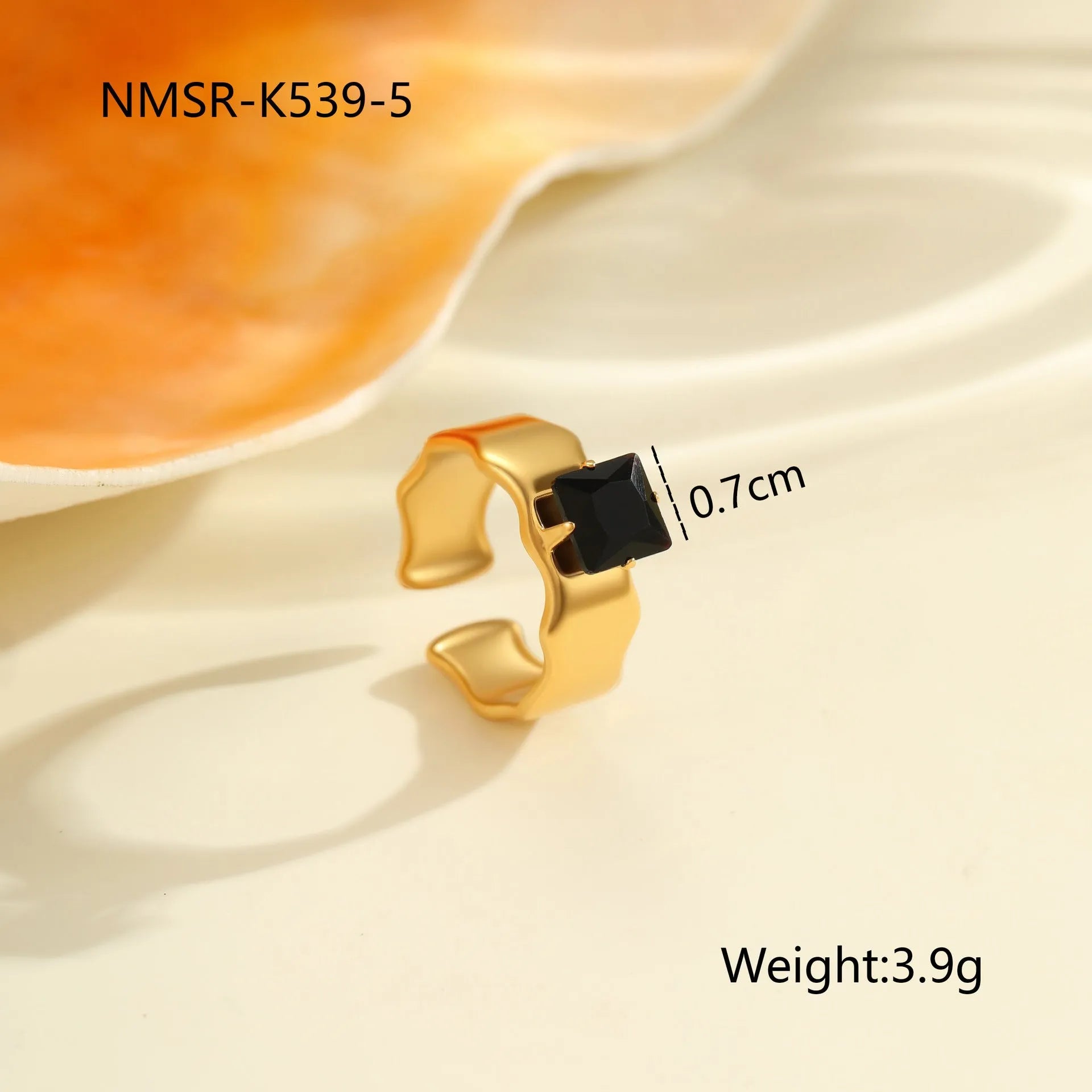 Adjustable open mouth women's ring with geometric design and zircon accents on stainless steel band