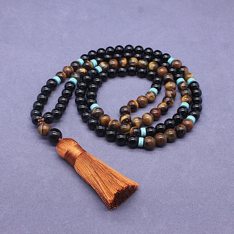 Black agate bracelet and tiger eye stone necklace geometric jewellery set