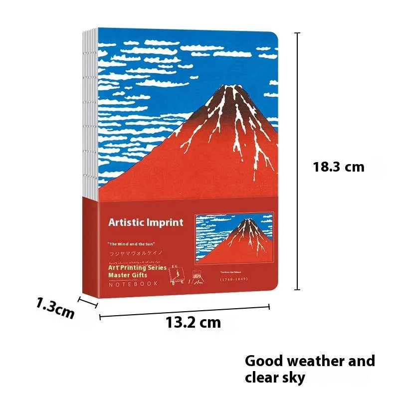 Ukiyo-e series retro artist hand ledger notebook showing Kanagawa wave cover design.