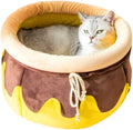 Pink and yellow honey pot shaped cat sofa bed with a removable cushion for small pets.