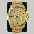 Silver full diamond night glow waterproof men's watch with 42mm dial and gold-plated strap on display