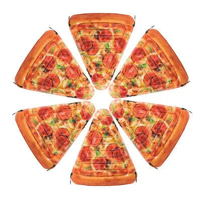 Large inflatable pizza slice surfboard recliner for swimming pool lounging