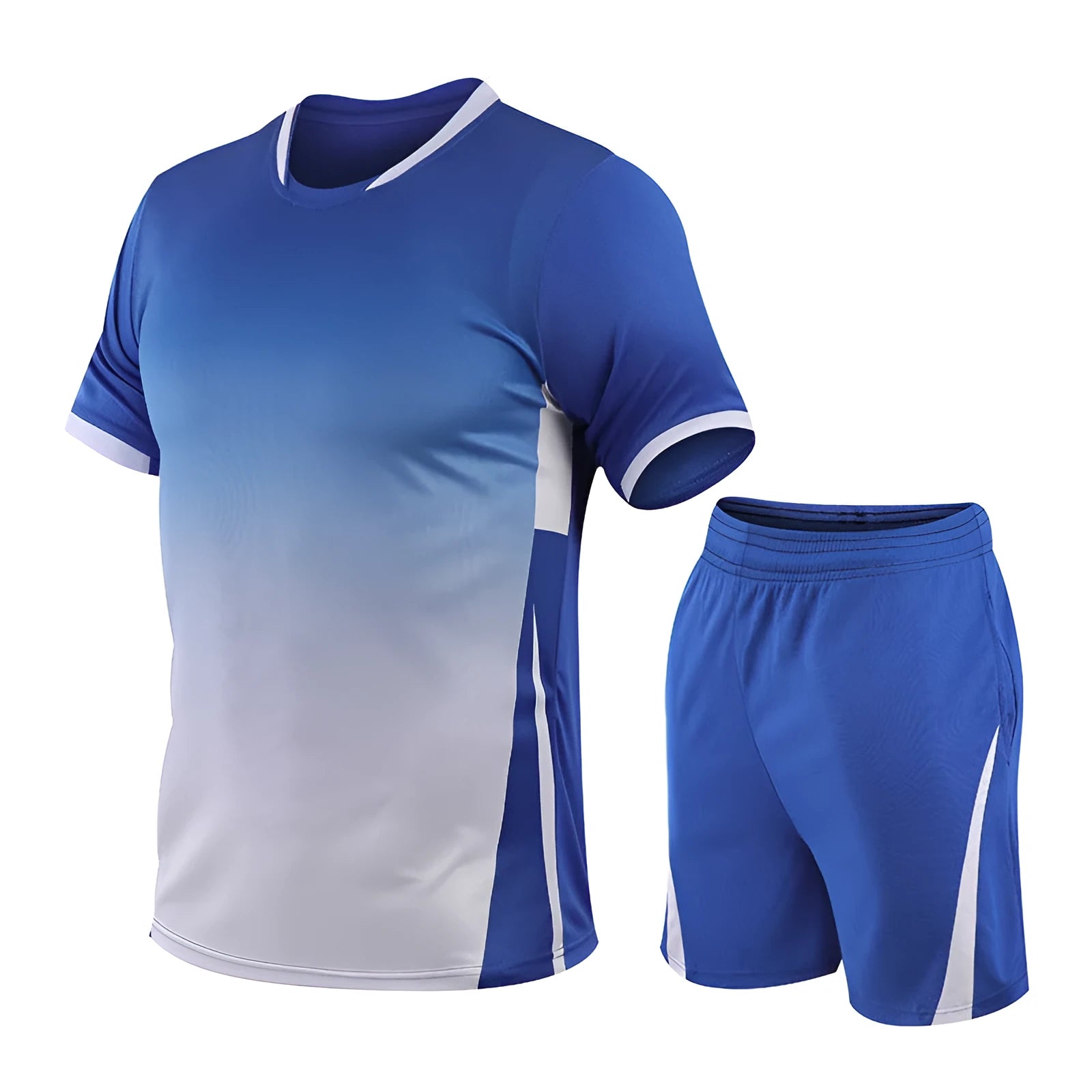 Men's summer sports suit two-piece with gradient digital print, loose short-sleeved T-shirt and shorts, plus size available