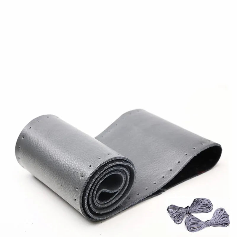 Hand-sewn genuine leather steering wheel cover in black, beige or grey, 36cm 38cm 40cm