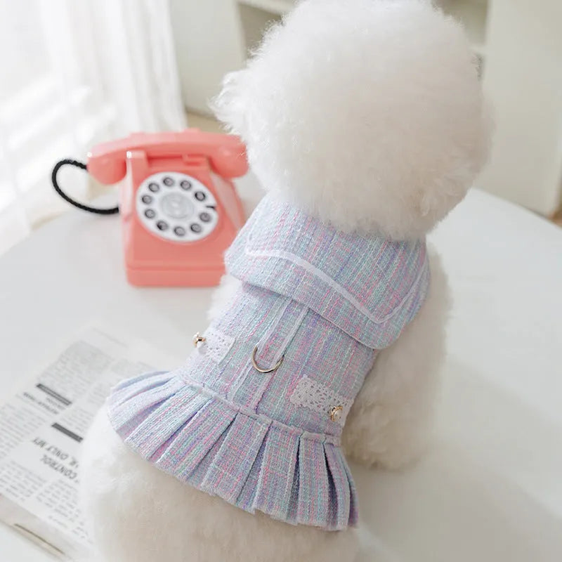 Salem purple and A & L pink polyester pet clothing for a cat or small dog in sizes S, M, L, and XL.