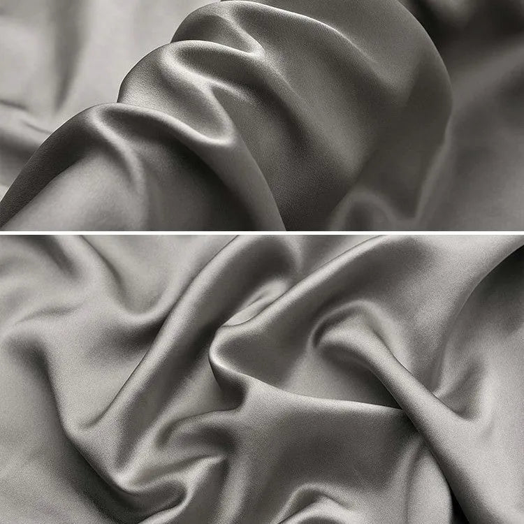 Mulberry silk pillowcase with envelope closure in dark gray colour showing secure flap design
