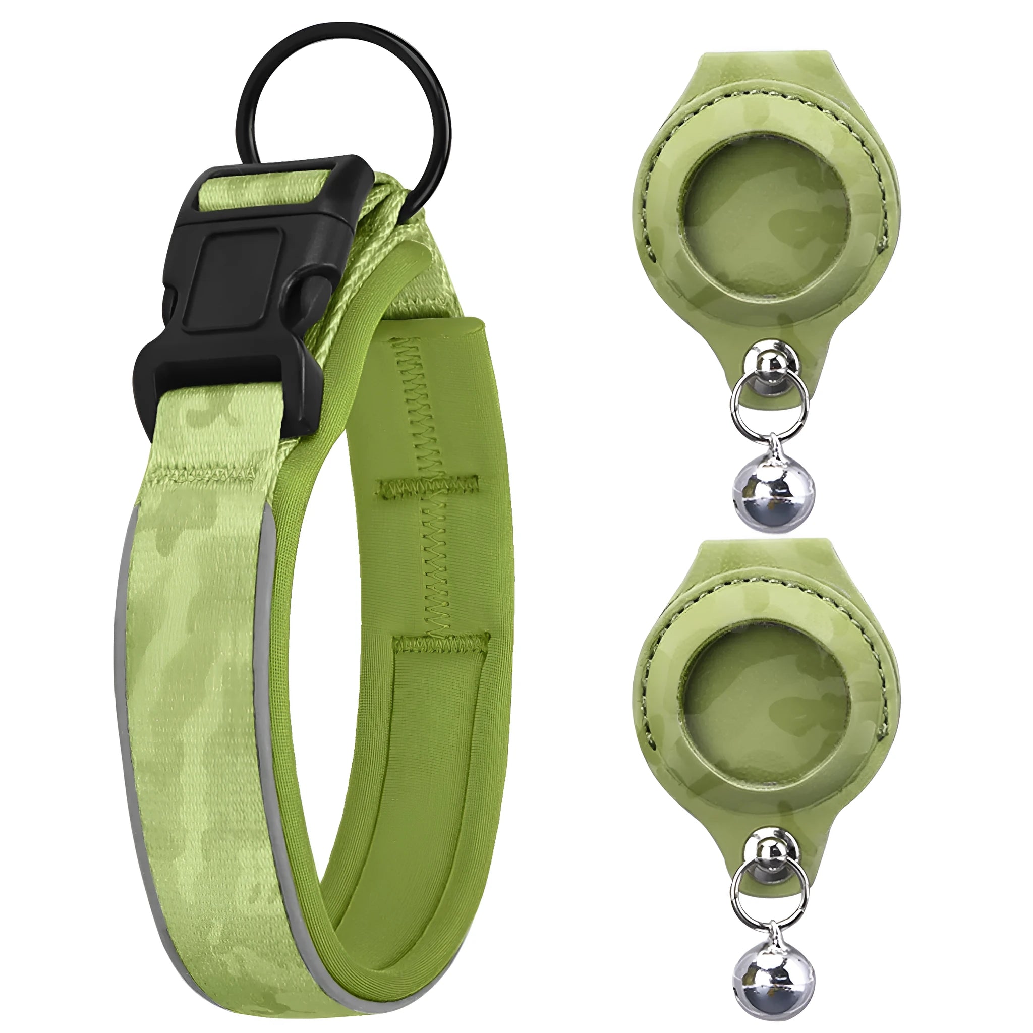 Nylon pet collar with AirTag leather-style protective case for dogs and cats, multiple colour options