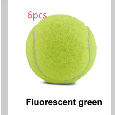 Rubber dog tennis ball toy in bright colours showing 6.3cm diameter size