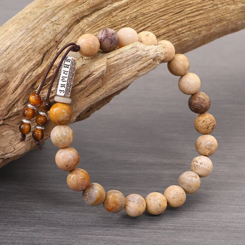 Handmade stone bead bracelet in wood colour with European retro design