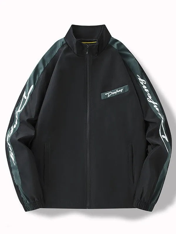 Men's thin loose fit all-match coat in black with long sleeves and polyester lining