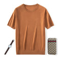 Men's loose fit knitted short sleeve T-shirt in thin fabric showing round neck design
