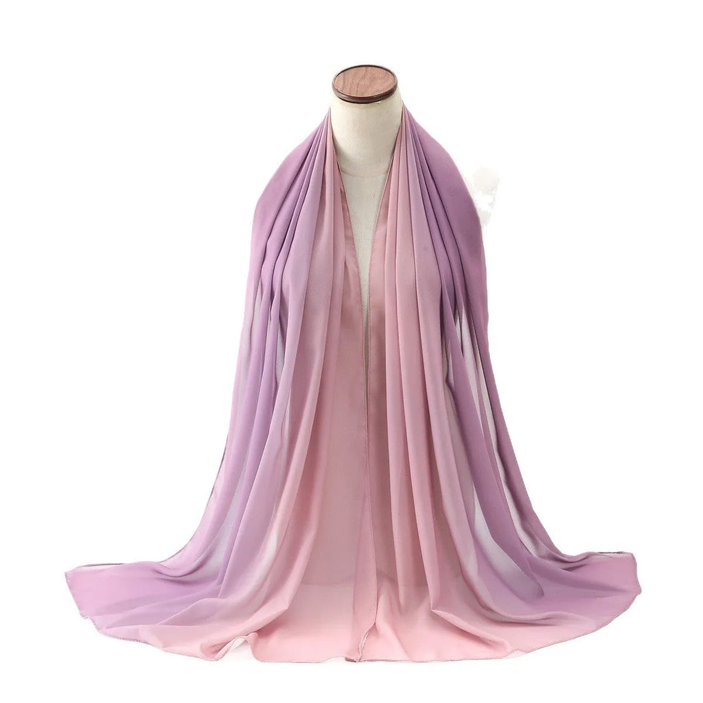Long lightweight chiffon scarf with bubble towel texture draped over a mannequin, showing its length and soft drape.