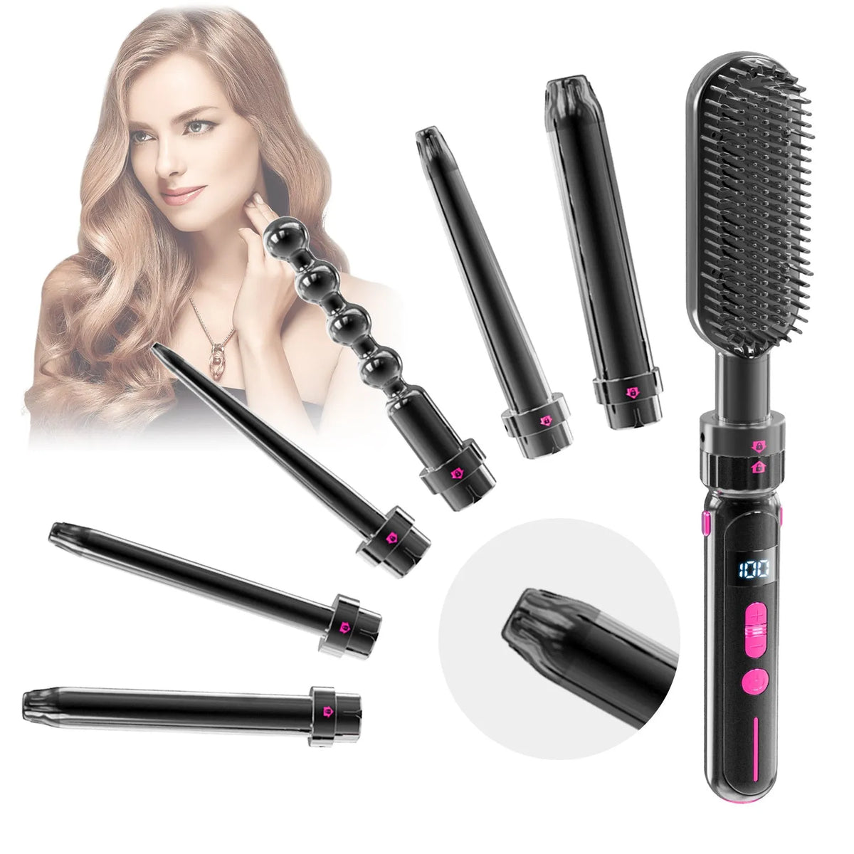 Black ceramic curly hair sticks, dual roll and straight styling tool, 21mm-30mm thermal conductor, wired AC power