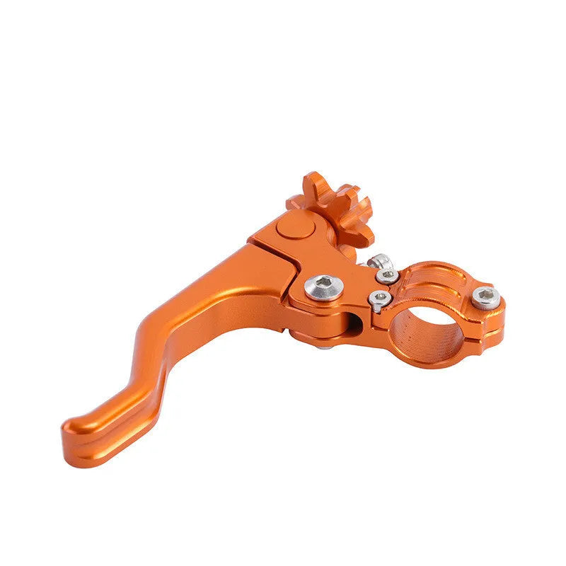 Set of two finger motorcycle clutch levers in aluminium alloy shown in multiple colour options including red, blue, and black.