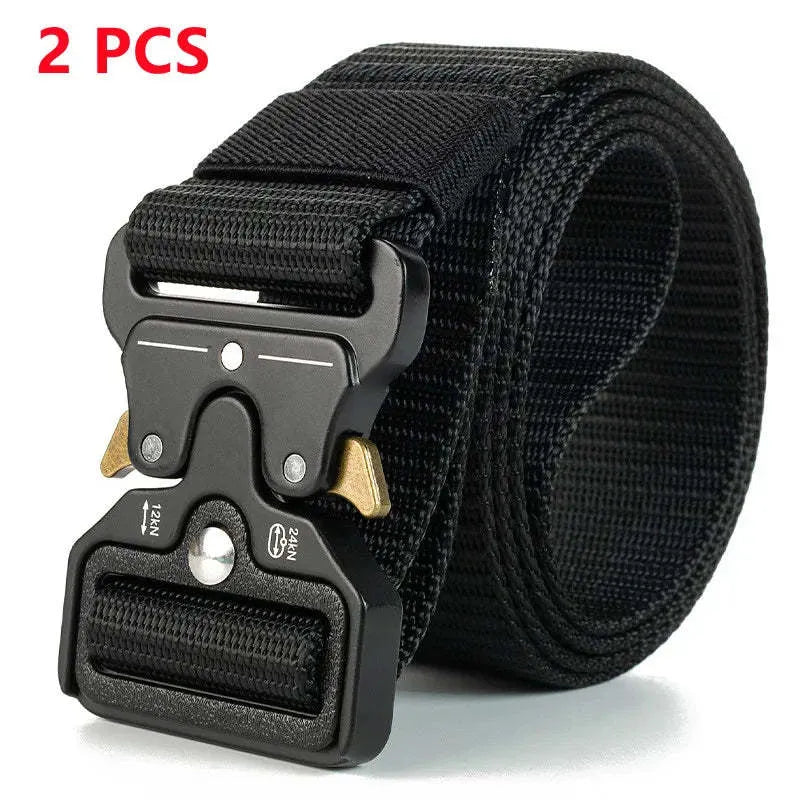 Men's tactical canvas belt with alloy buckle in multiple colour options showing 120cm length