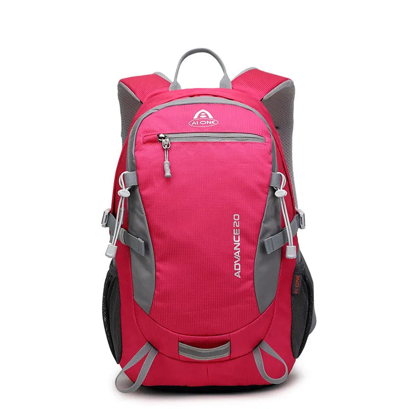20-litre backpack showing multiple colour options including black, blue, green, orange, red, rose red, and turquoise