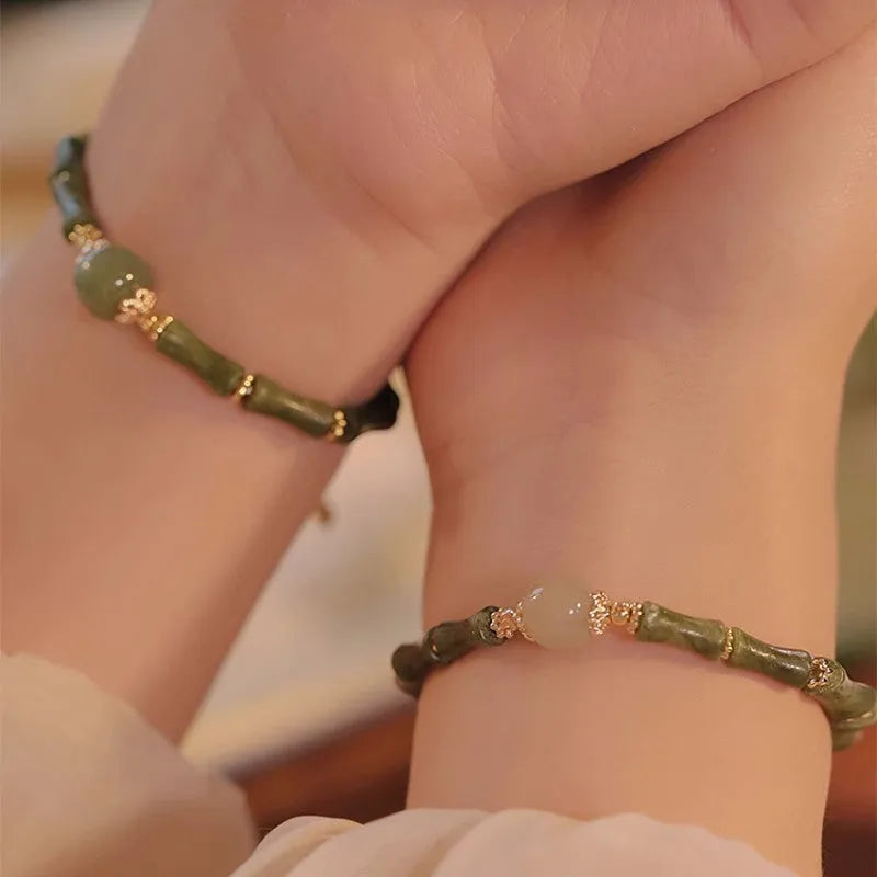 Traditional Hetian jade bracelet with geometric round design in Yuan dynasty smoked style for women