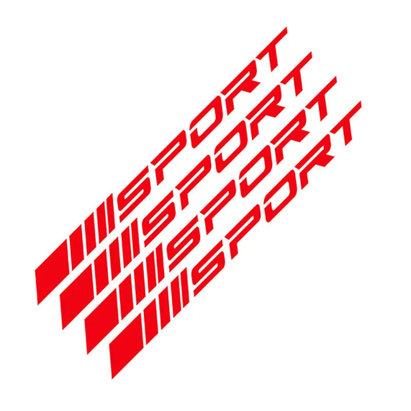 Car rim stickers with hollow sports design in black, red, or white colours measuring 10cm by 0.7cm