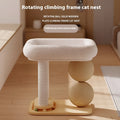 Solid pine wooden cat nest with two sisal scratching posts and a raised sleeping platform