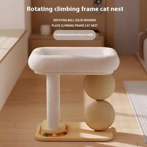 Pine wood cat ball nest scratching post and bed in a simple style