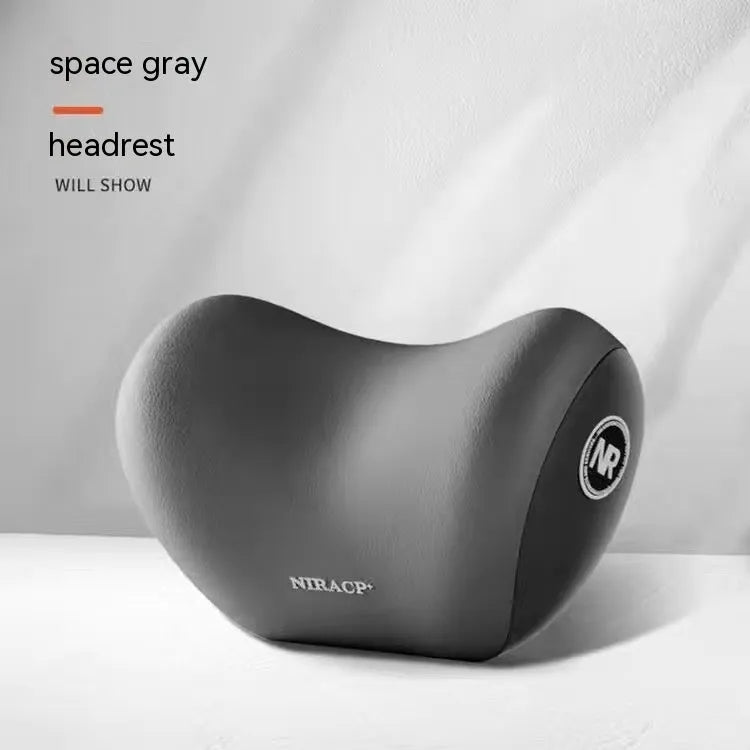 Car headrest and lumbar support pillow set in milk silk with memory foam filling, shown in multiple colours