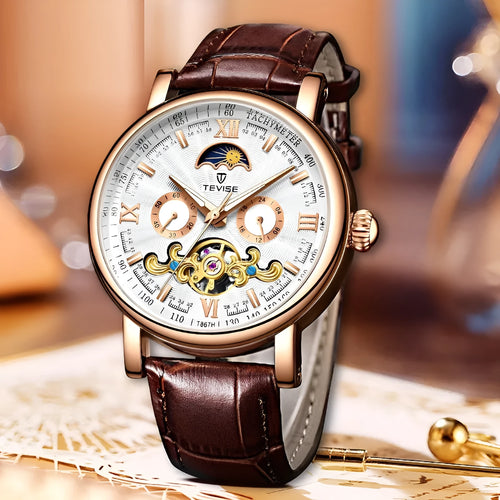 Calendar large dial thin mechanical watch for men, 17mm case, available in white black gold colours