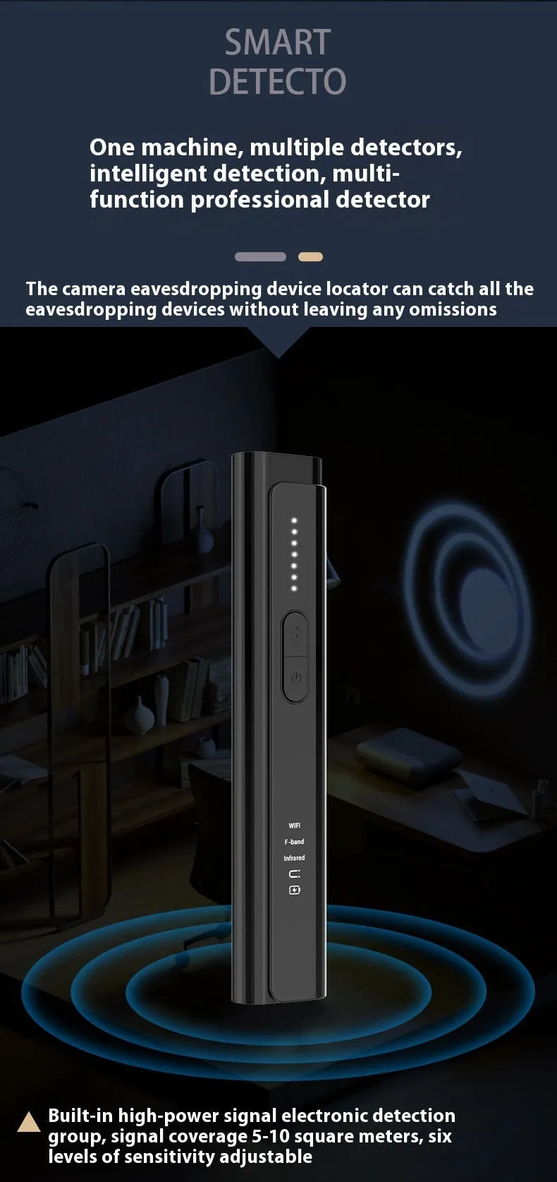 Black or silver handheld anti spy camera detector with RF signal detection
