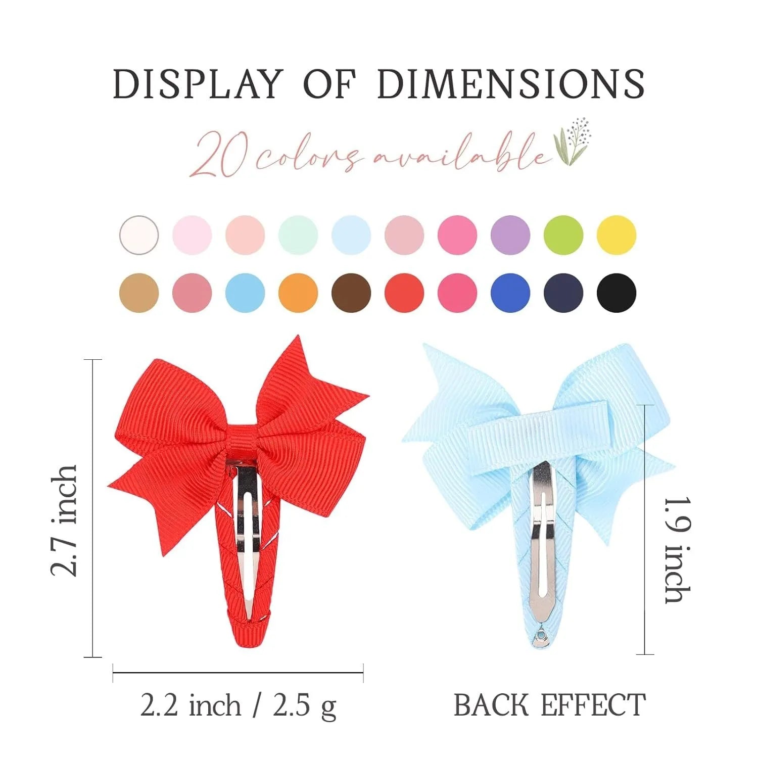 40-piece set of baby hair bows with grosgrain ribbon and fully wrapped snap clips