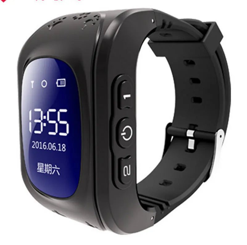 Children's smart watch with GPS positioning, 0.96 inch LCD screen, blue colour, plastic wrist strap