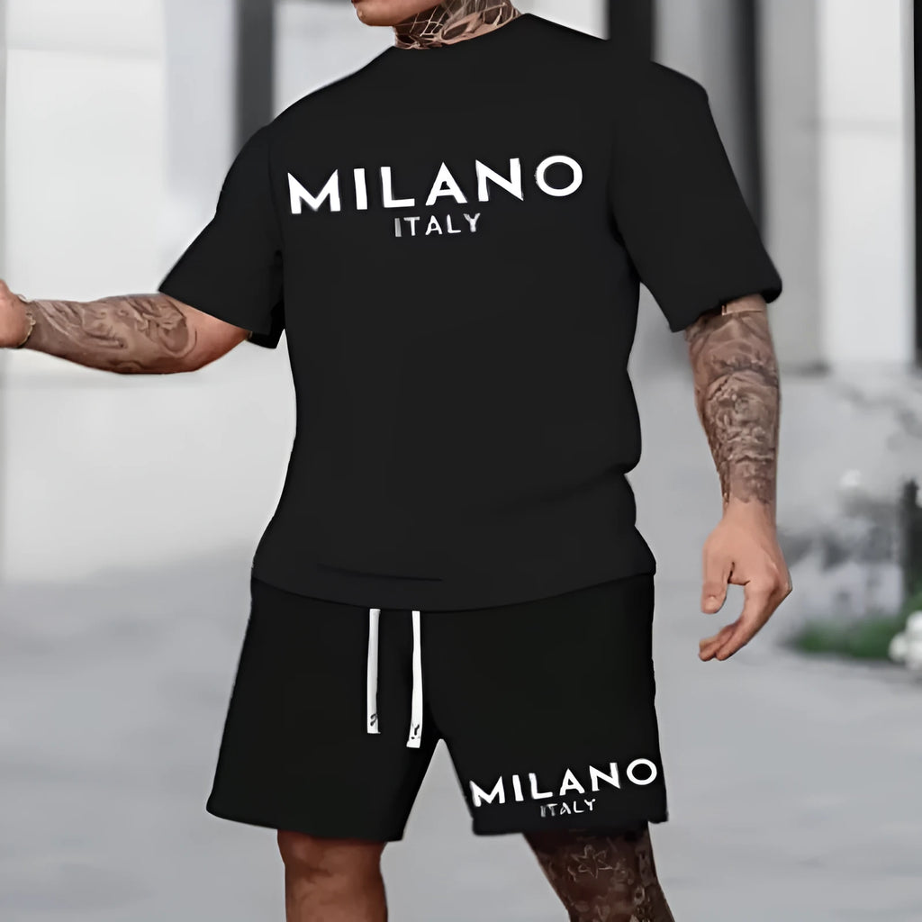 Men's polyester short sleeve suit set with matching shorts in five colour options