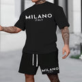 Men's polyester short sleeve suit set with matching shorts in five colour options
