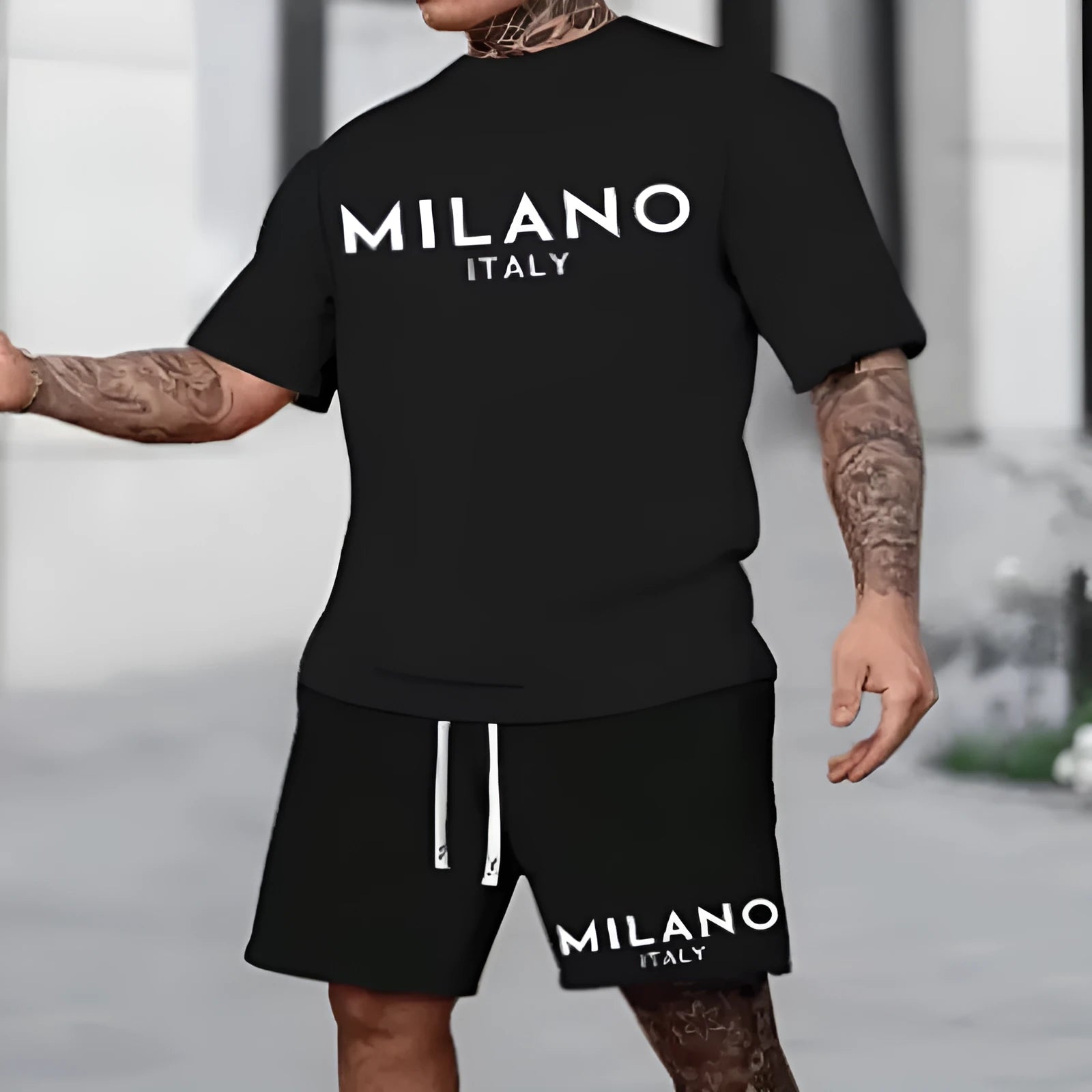 Men's polyester short sleeve suit set with matching shorts in five colour options