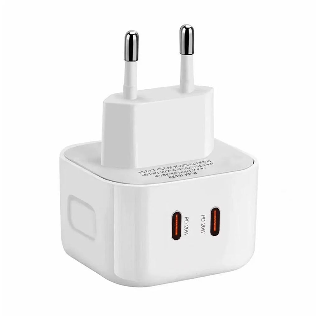 White PD40W USB-C fast charger head with Type-C interface, shown as a single mains wall plug.