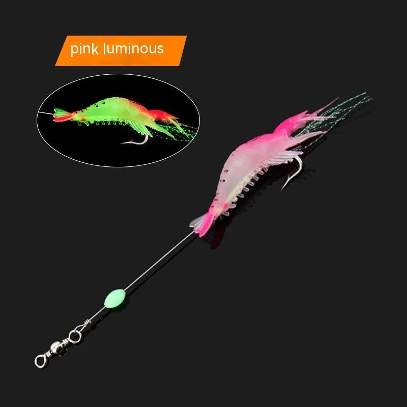 Luer soft fishing lure with integrated hook showing colour variations including black head yellow body and luminous options