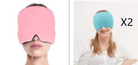 Black elastic cloth gel ice headache relief eye mask showing adjustable headband and cooling gel construction