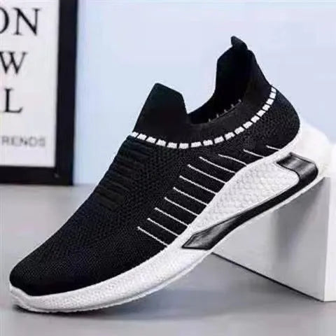 Men's striped mesh sock shoes with flyknit upper and lace-up front in multiple colour options