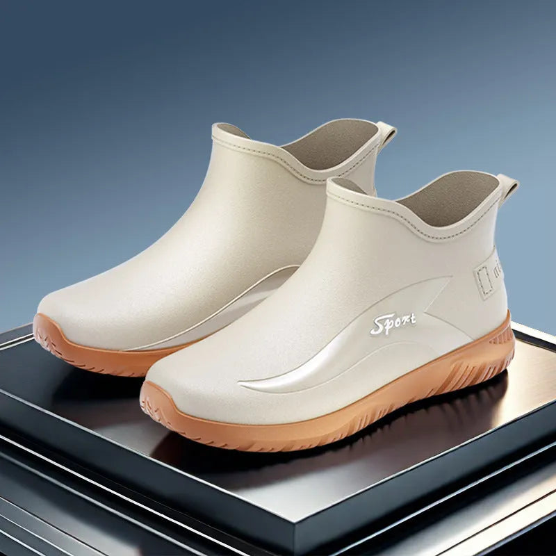 Men's PVC non-slip flat heel short rubber boots in solid colours