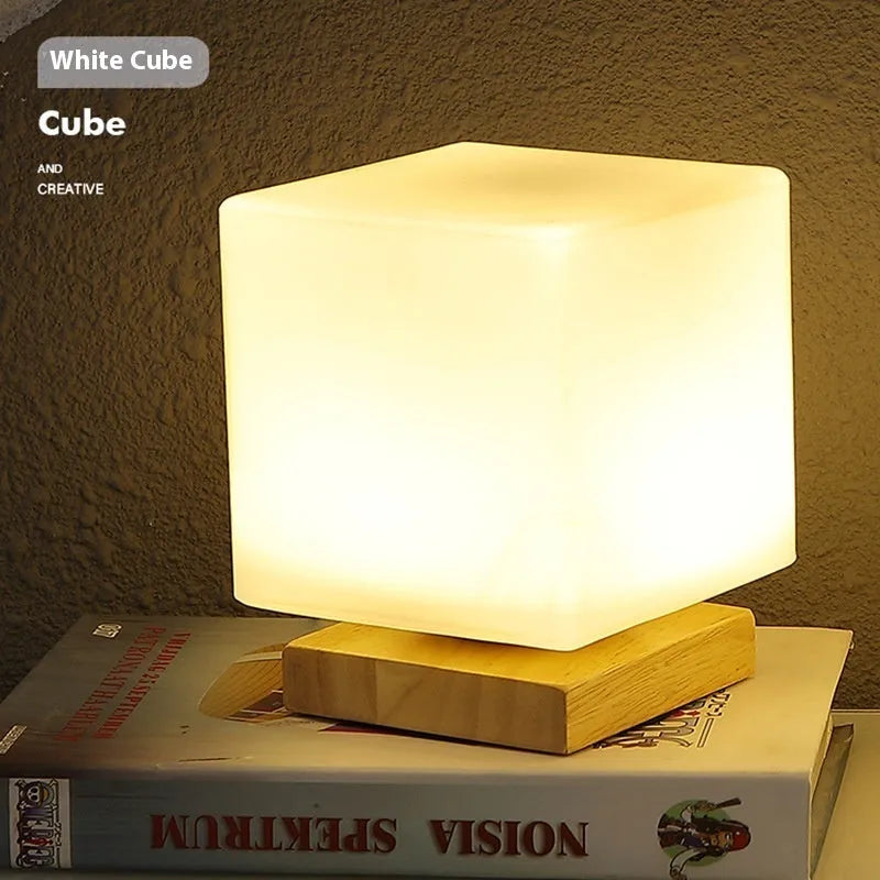 Nordic solid wood USB table lamp with touch dimming in flower shape design for bedroom