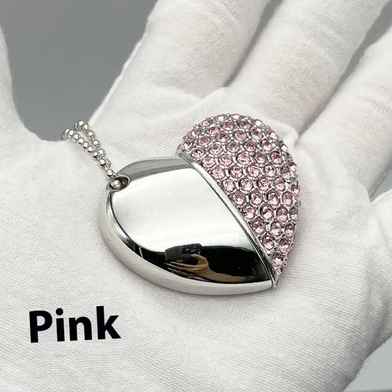 Colourful heart-shaped USB flash drive with brick pattern design on a metal body.