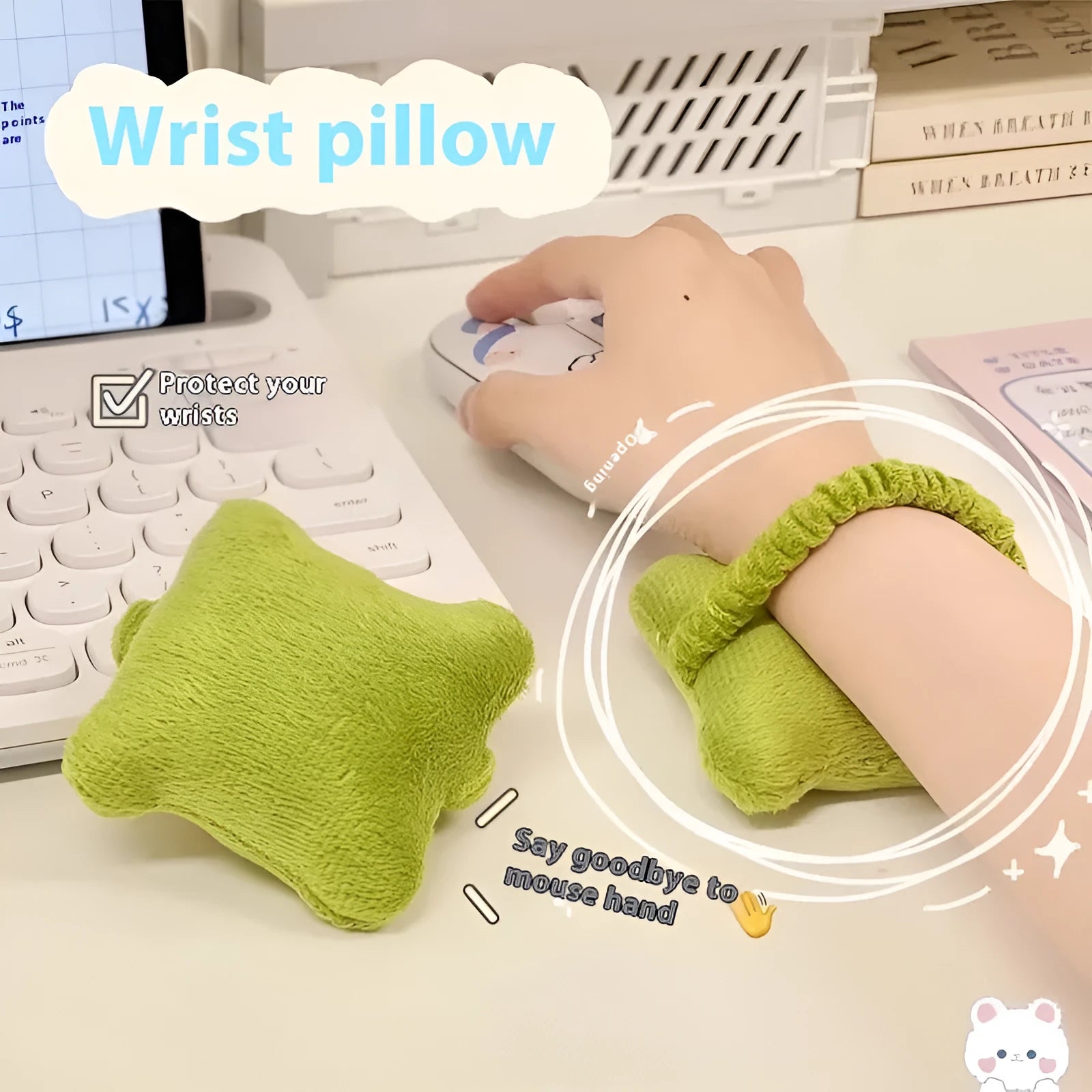 Blue polyester plush wrist protector mouse pad with mini pillow cushioning