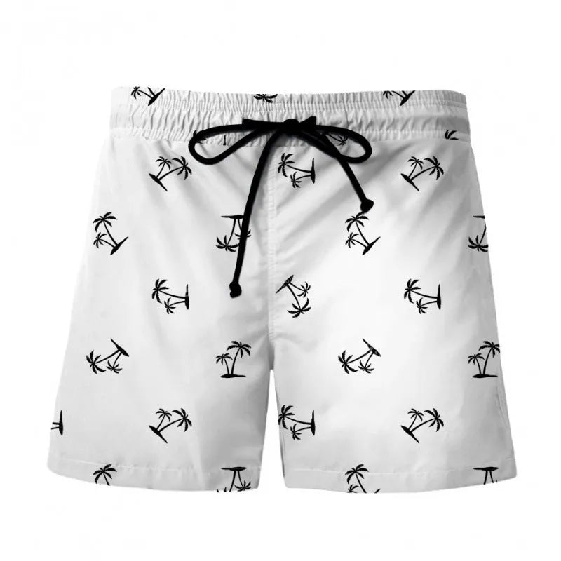 Men's 3D digital printing shorts Hawaiian wind beach pants in polyester with micro-elastic waist, front view on model