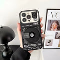 CD record silicone phone case for iPhone 16 with large mirror window, frosted finish and fall protection