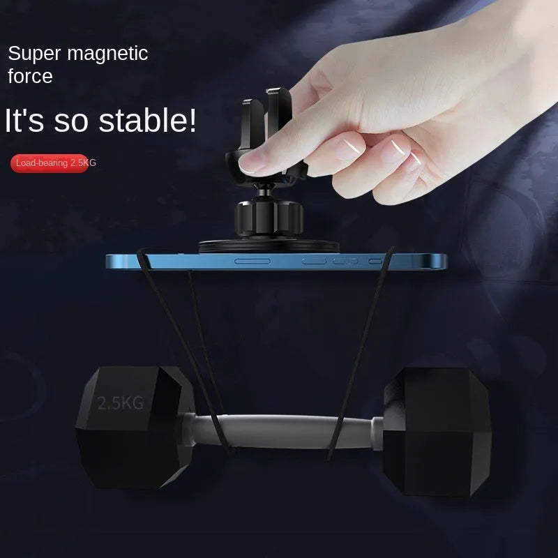 Black aluminium alloy magnetic phone holder attached to a car air vent.