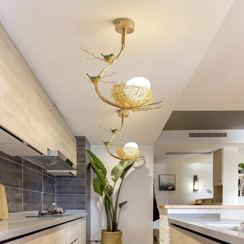 Gold aluminium wind bird's nest chandelier pendant light with LED bulb for bars and cafés