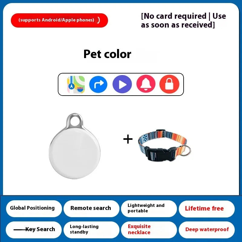 GPS pet tracking device attached to a dog collar, showing smartphone app connectivity.