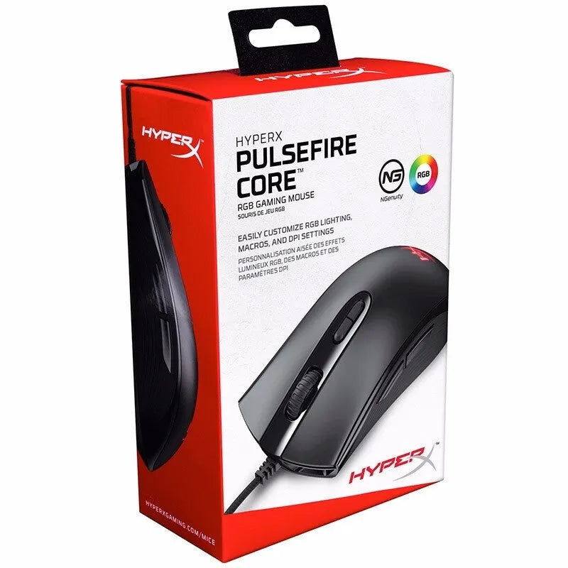 Pulsefirecore RGB wired gaming mouse in black with photoelectric sensor and 1.8m USB cable