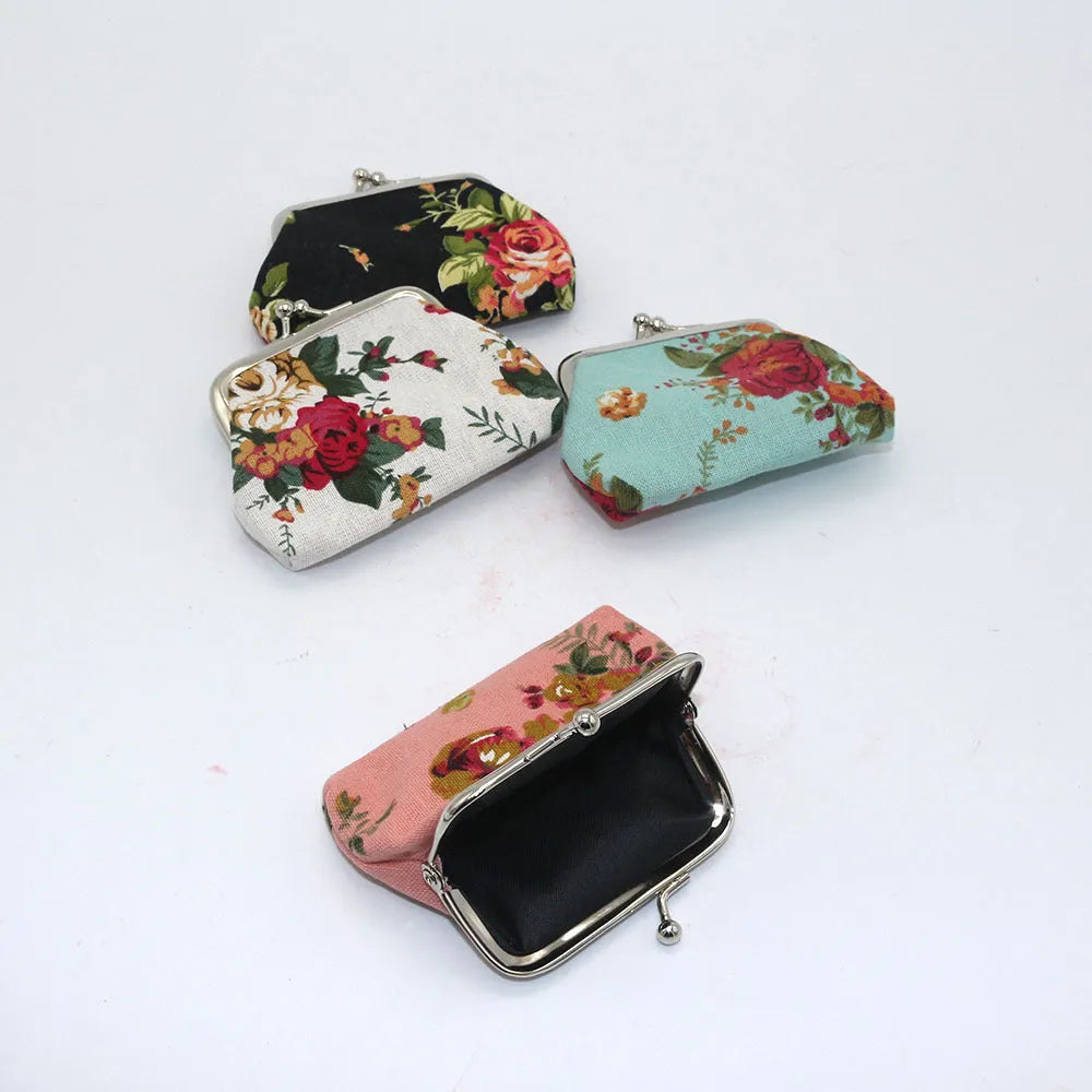 Canvas mini coin purse with floral pattern, 10x7.5cm, in four colour options