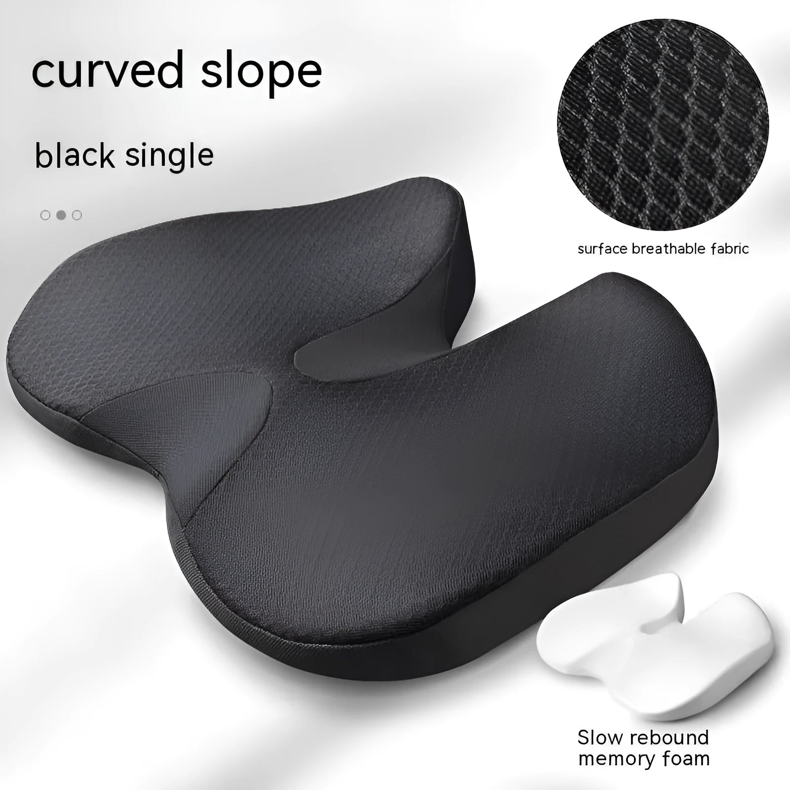 Curved bevel seat cushion in solid colour with memory foam core for tailbone and driving support