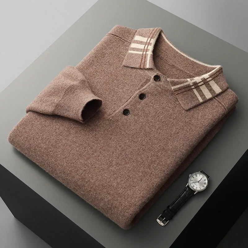 Men's gray cashmere jacquard pullover loose fit thick winter long sleeve light business top